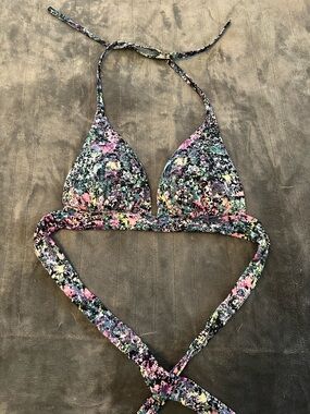 Victoria's Secret Black Bikini Top with Multicolor Floral Splash